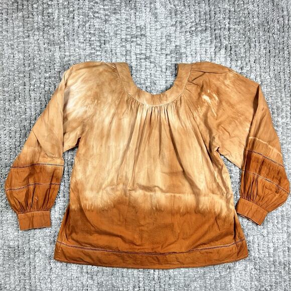 Women's Boho‎ Long Sleeve Blouse Medium Peasant Ombré Cotton Pumpkin Cottagecore - Picture 3 of 11